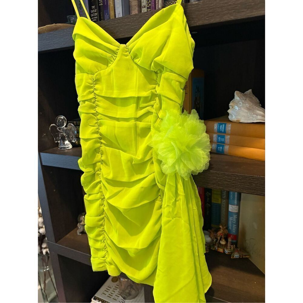 NWT For Love & Lemons Lorlai Green Ruched Bodycon Mini Dress Size Small - Picture 6 of 9